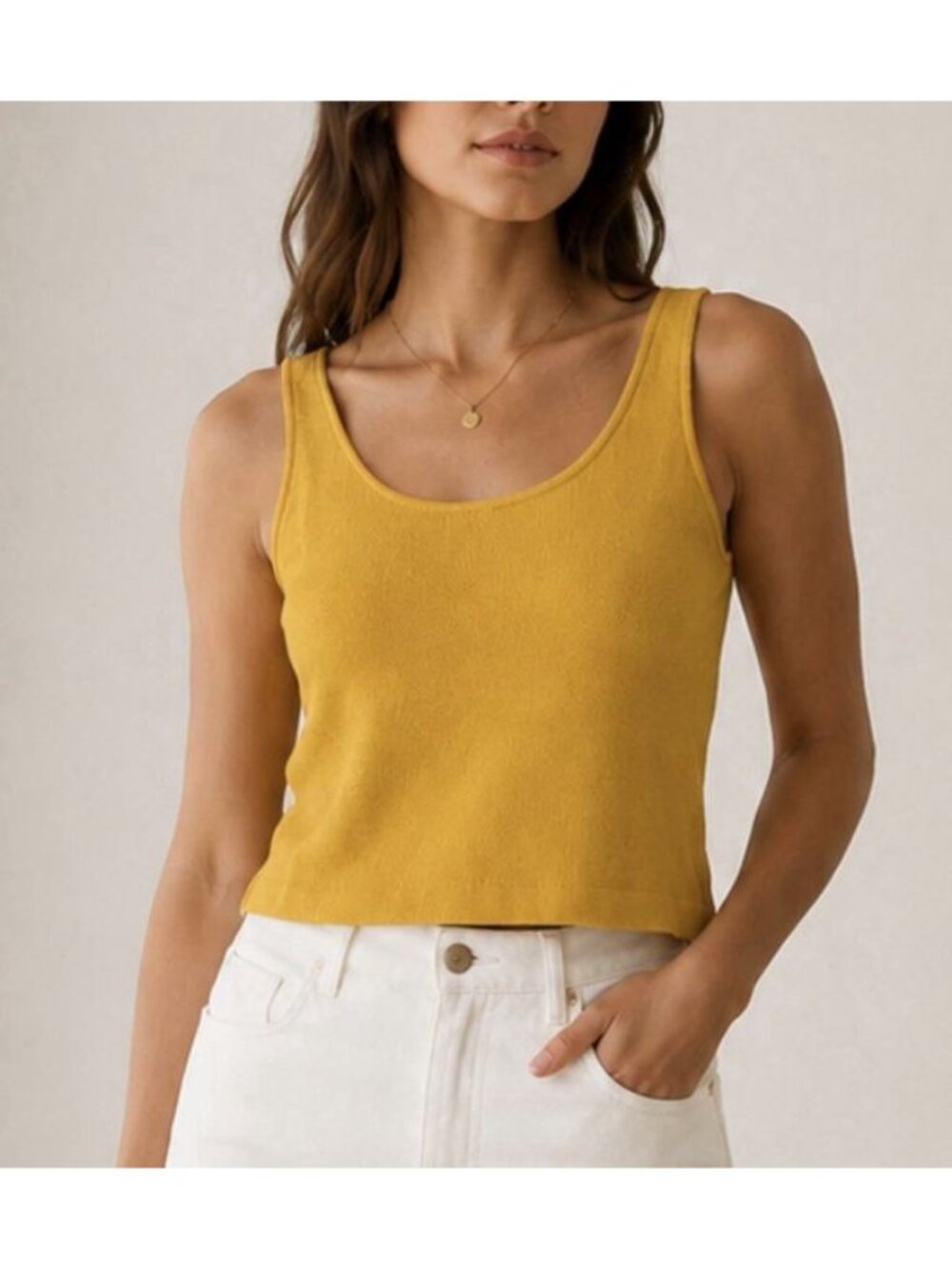 St. John Sportswear Santana Knit Tank Tee Top Size Medium Yellow Preppy